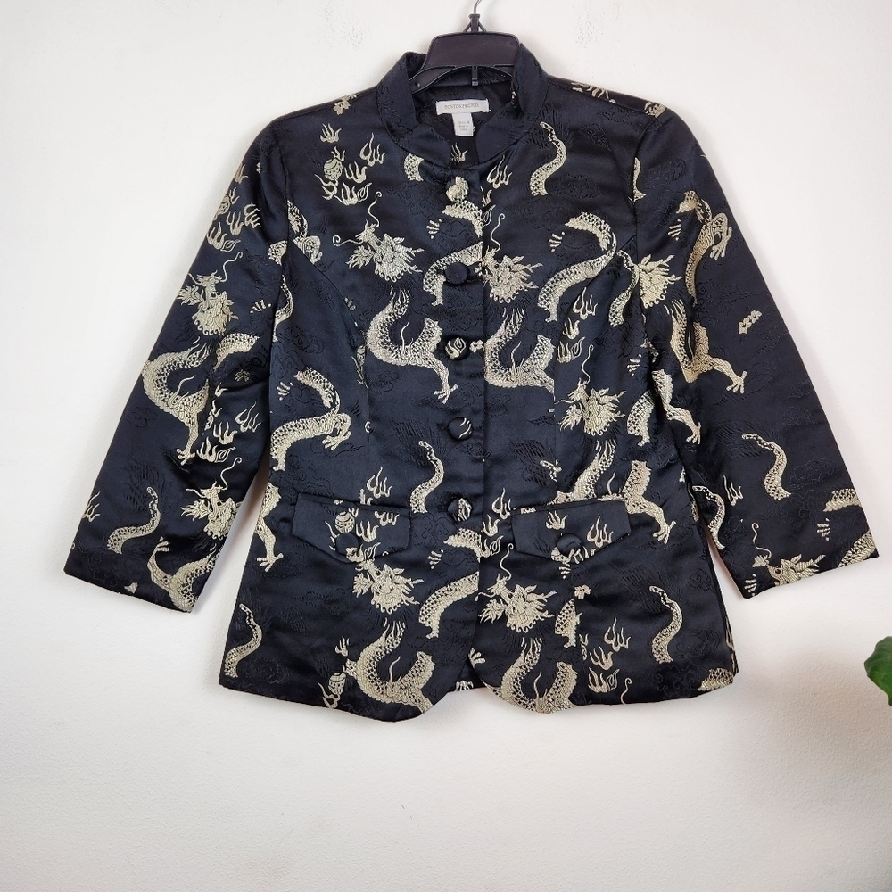 Boston Proper Novelty Print asian inspired fitted blazer Size 6